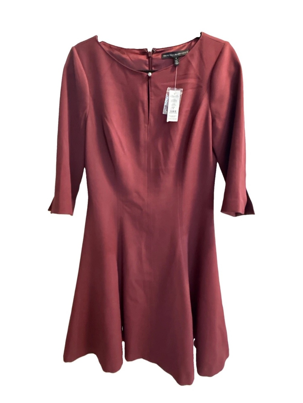 WHIT Maroon Three-Quarter Sleeve Fit & Flare Dress